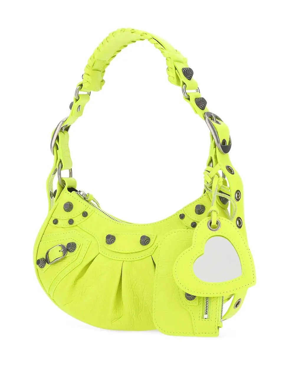 Thumbnail: Fluorescent-yellow Balenciaga Le Cagole XS bag top view with handle