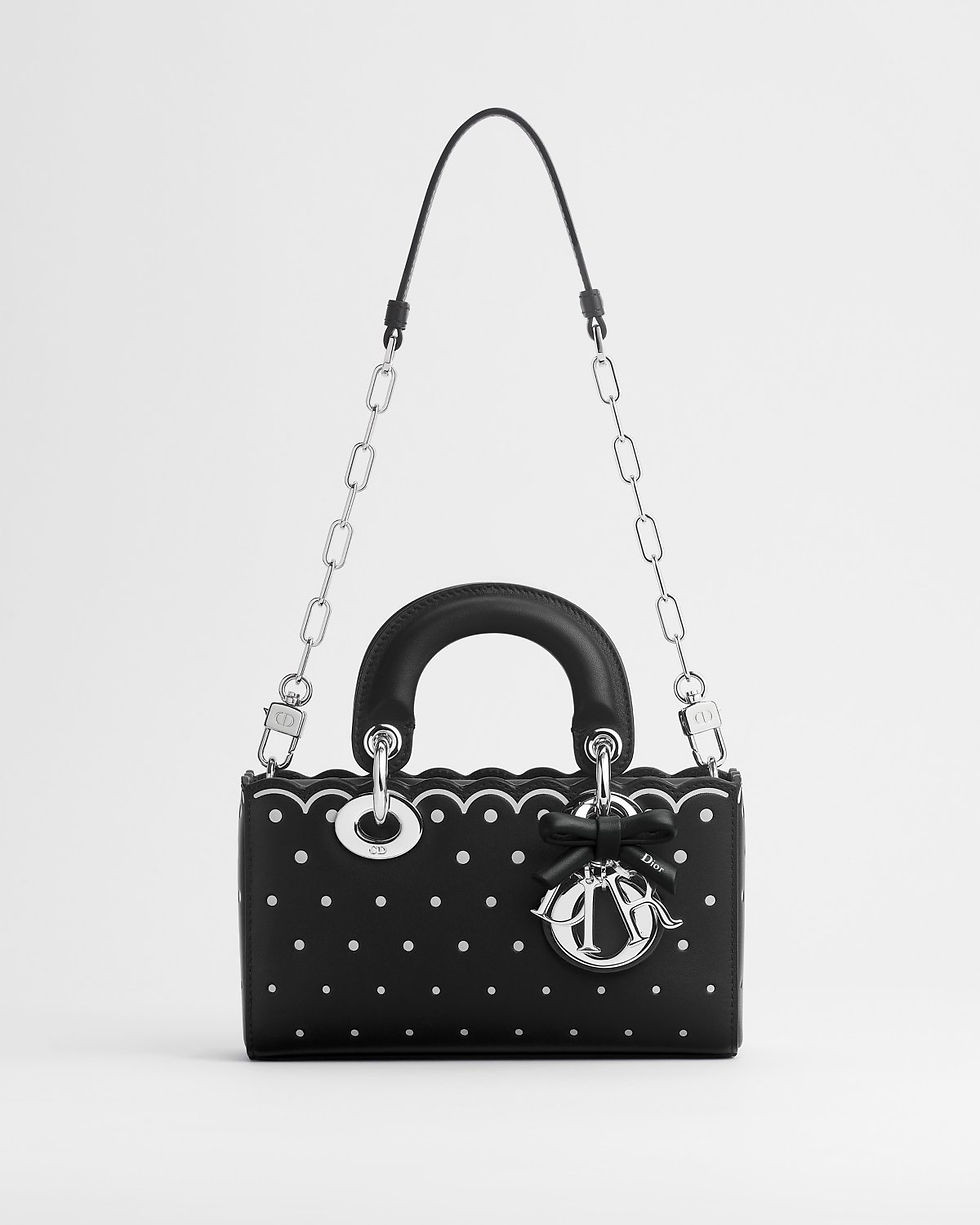 Dior Mini Lady D-Joy bag in black PolkaDior calfskin – view 2