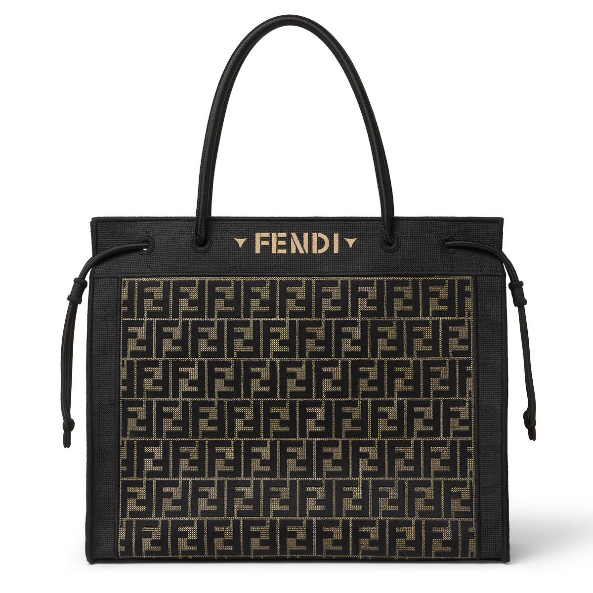 Fendi Magic Large Shopper in tobacco brown FF embroidered fabric – front view