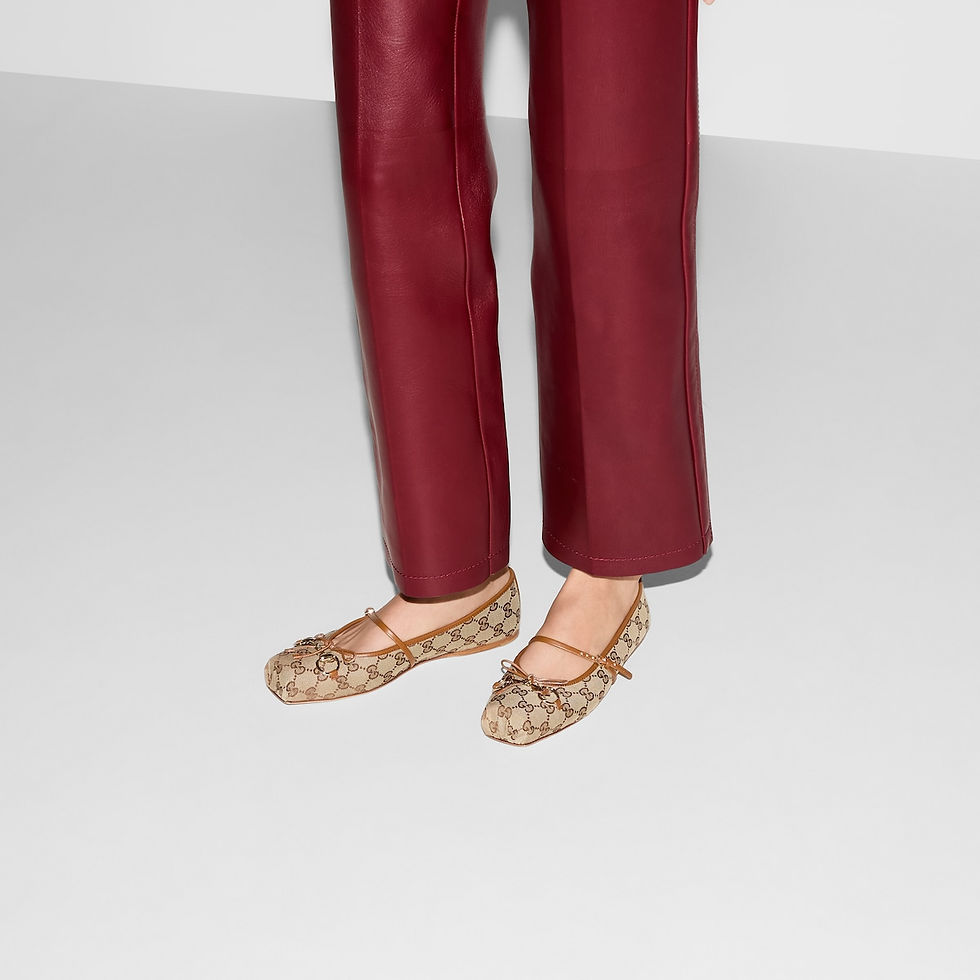 Thumbnail: Women's Gucci Horsebit ballet flat - beige and dark brown Original GG canvas