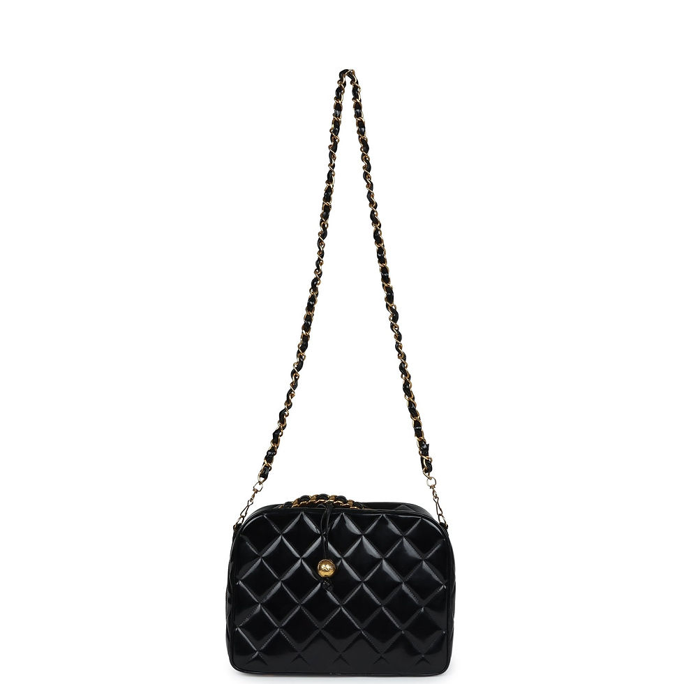 Thumbnail: Full-length view of the case suspended by its chain and shoulder strap
