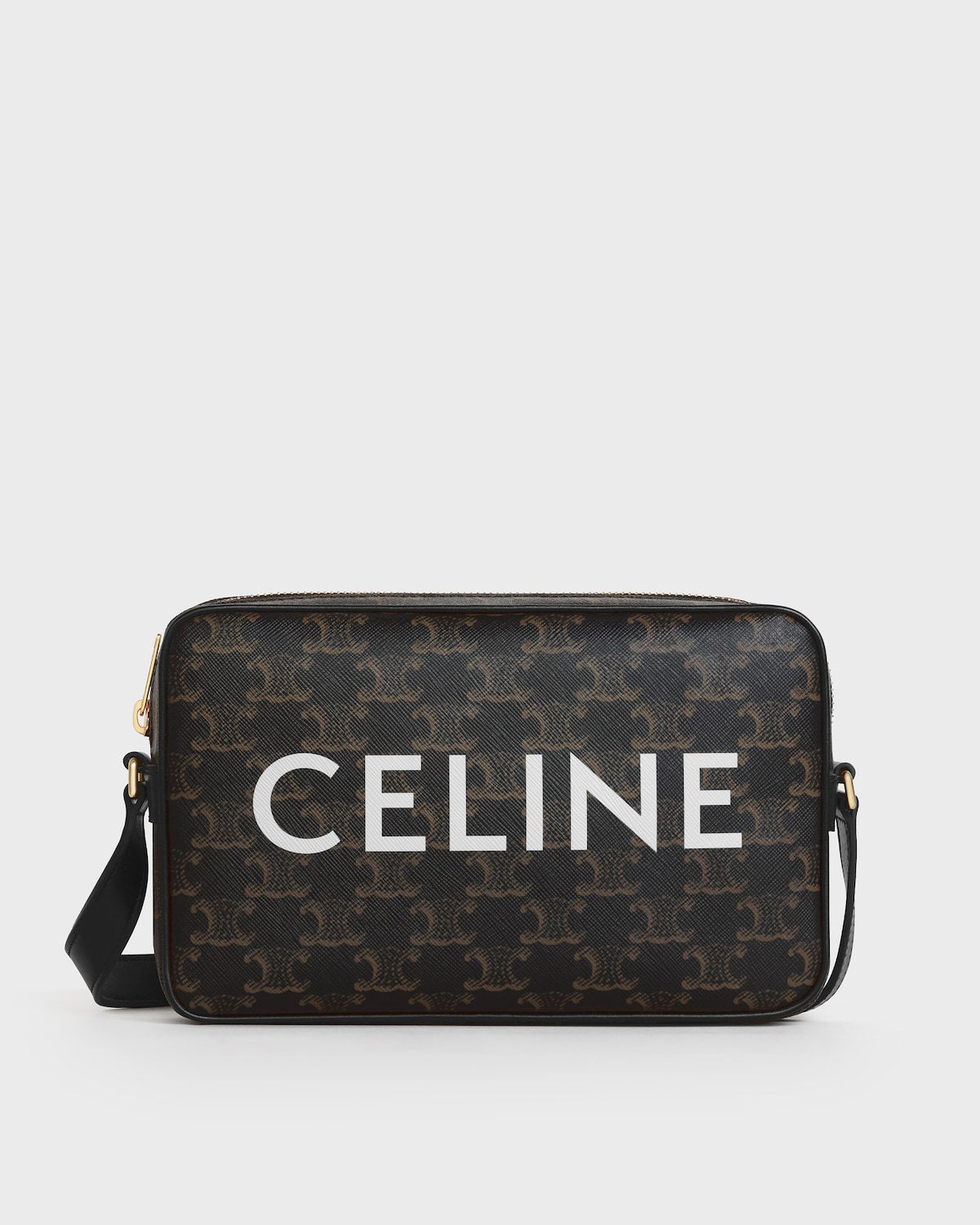 Celine Medium Messenger bag in black Triomphe canvas with Celine print – front view