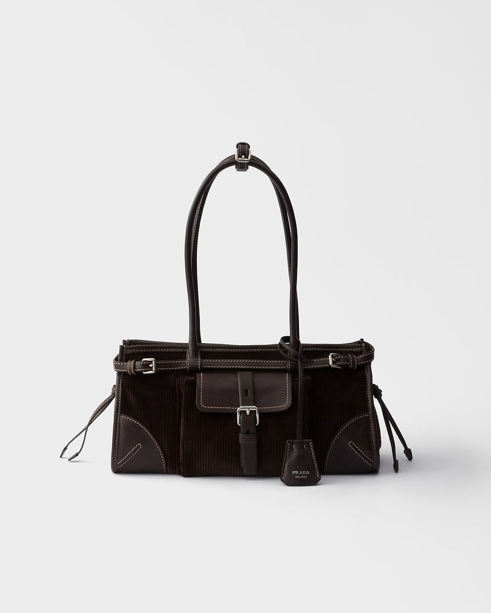 Prada Bonnie Medium bag in ebony corduroy and leather – front view