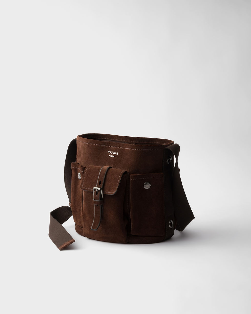 Prada Route mini bucket bag in dark brown suede – view 2