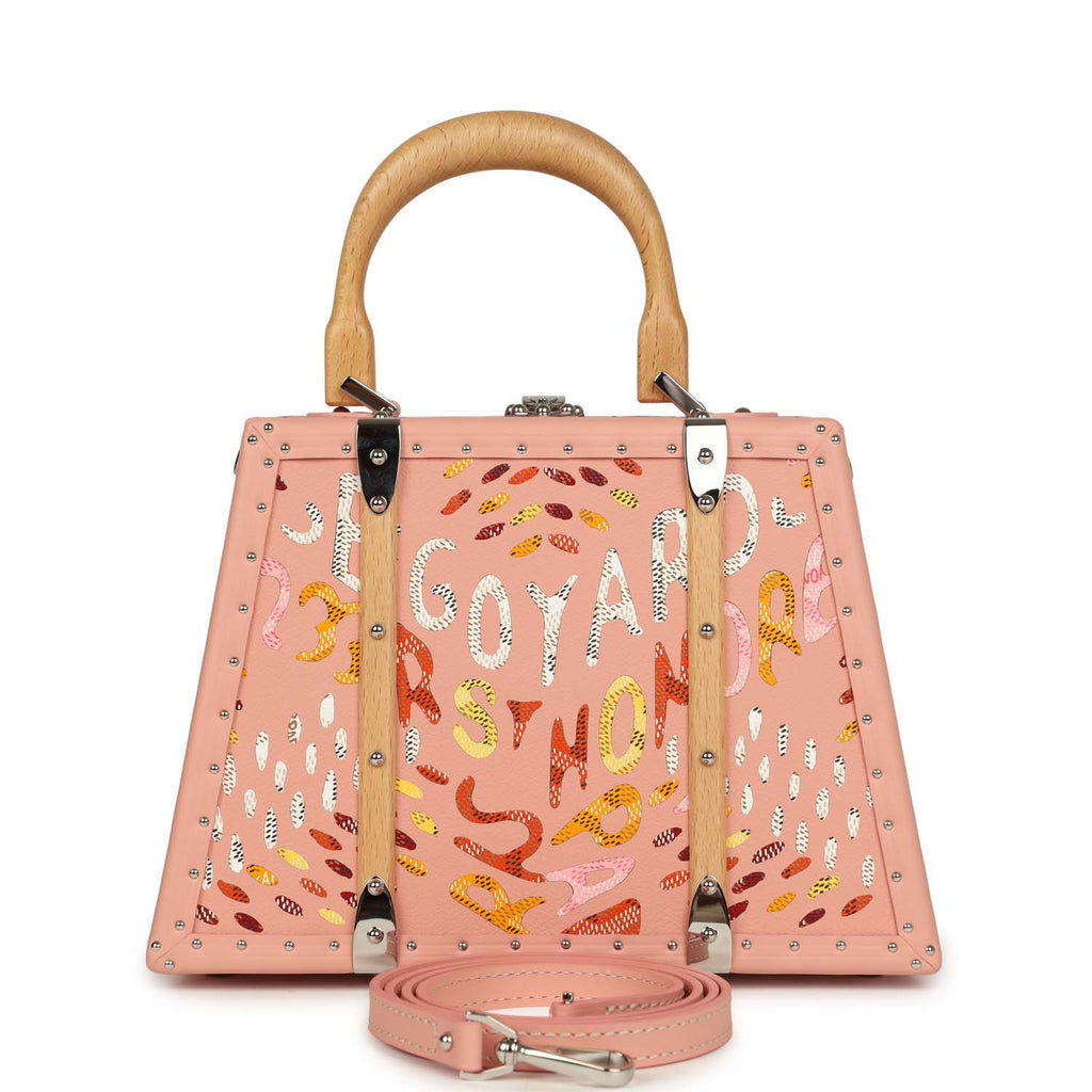 Goyard Saigon Mini Marquetry Trunk bag in Powder Pink Goyardine with calfskin trim, front view