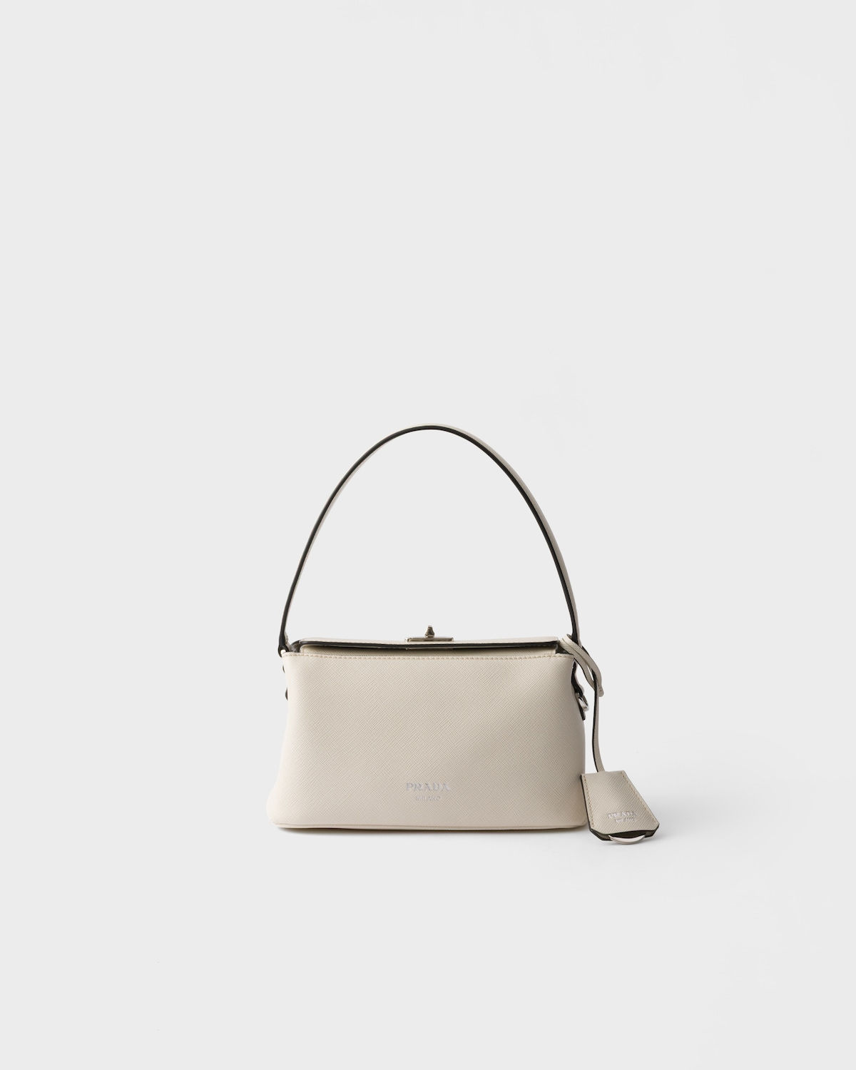 Prada Avoir mini bag in chalk white Saffiano leather – front view