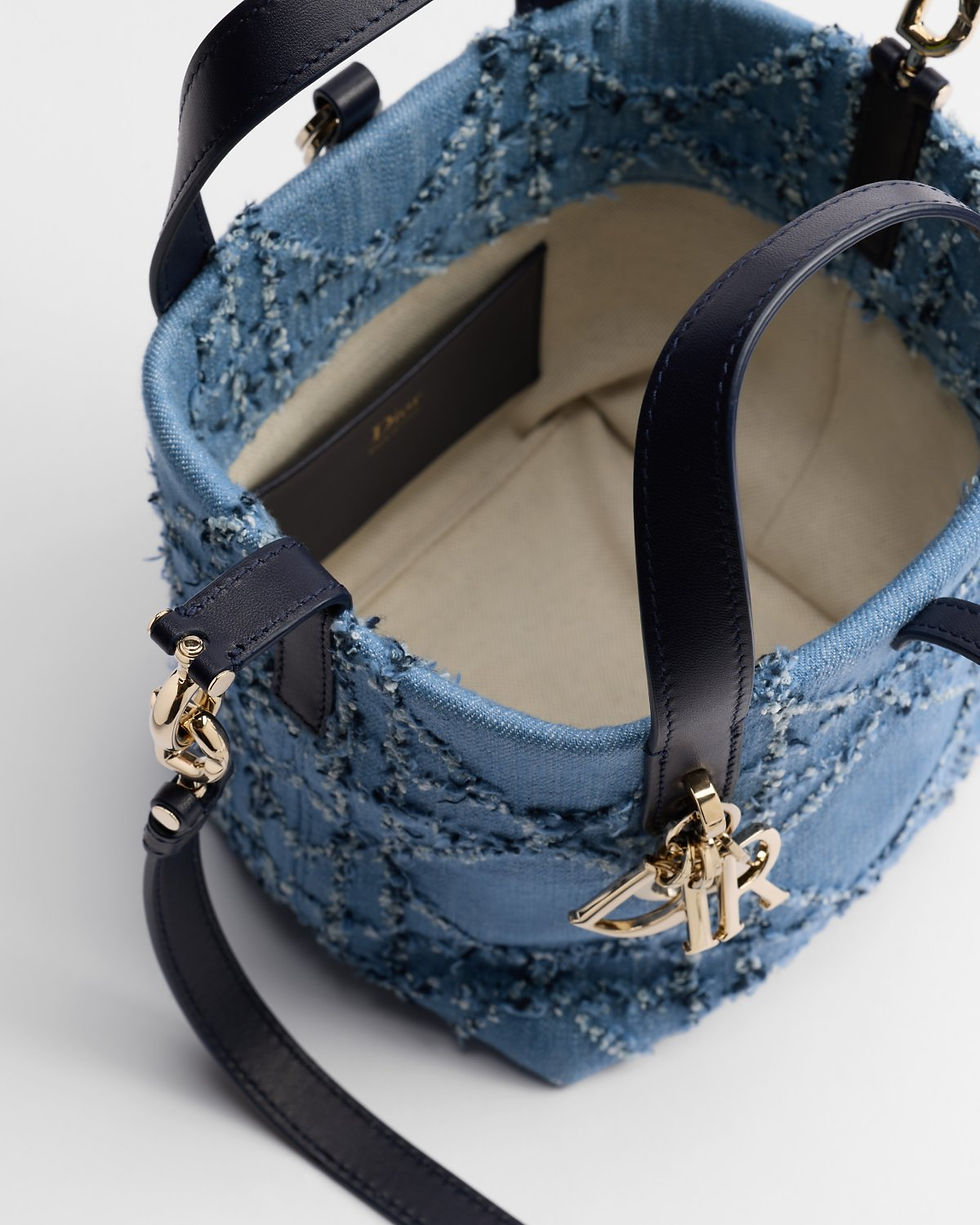Dior Nano Toujours vertical tote in blue Macrocannage cotton bouclé – view 2