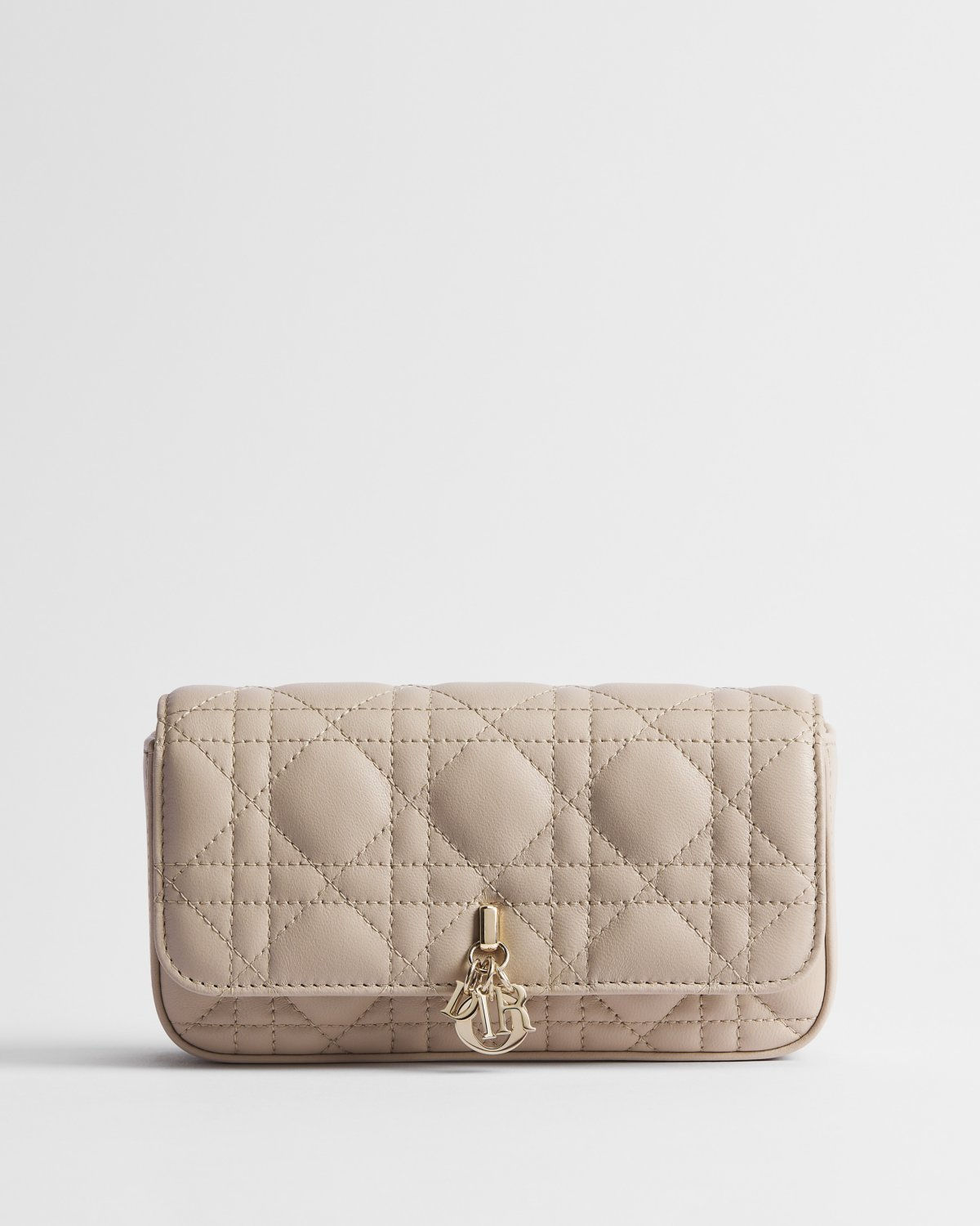 Dior My Dior Talk phone pouch in powder beige Cannage lambskin – front view
