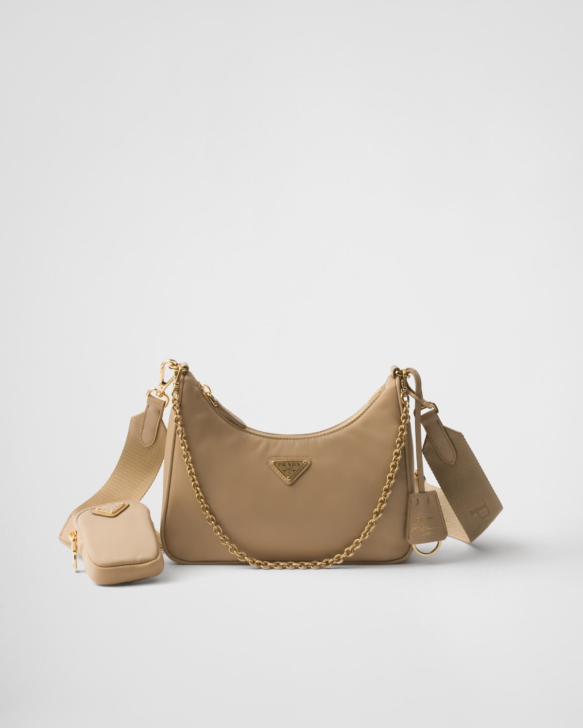 Prada Re-Edition 2005 shoulder bag in camel Re-Nylon – front view