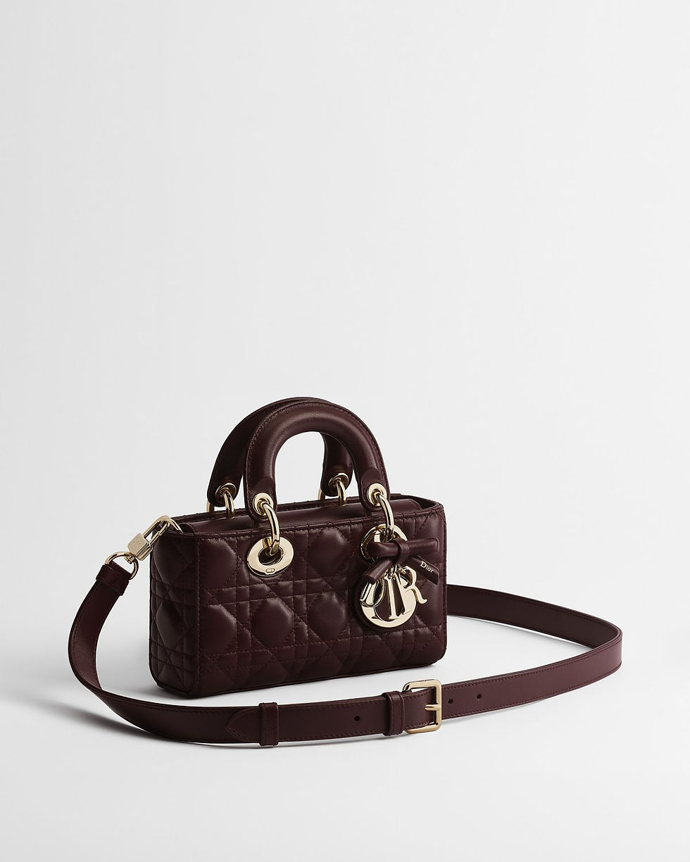 Thumbnail: Dior Mini Lady D-Joy bag with bow in Deep Amaranth Cannage lambskin – view 3