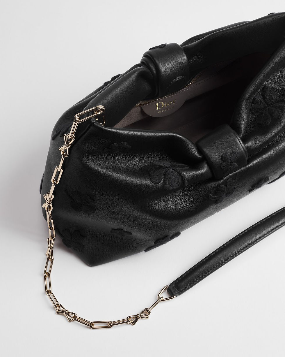 Dior Small Bow Bag in Black Lambskin with Embroidered Dior Clover Motif – view 2