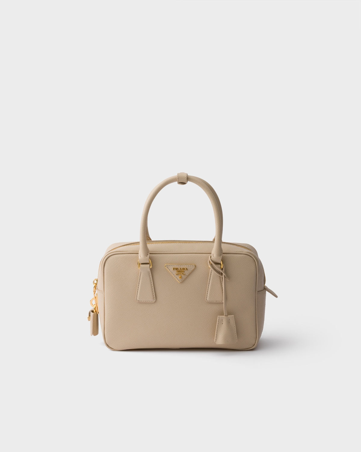 Prada small top-handle bag in travertine stone Saffiano leather – front view