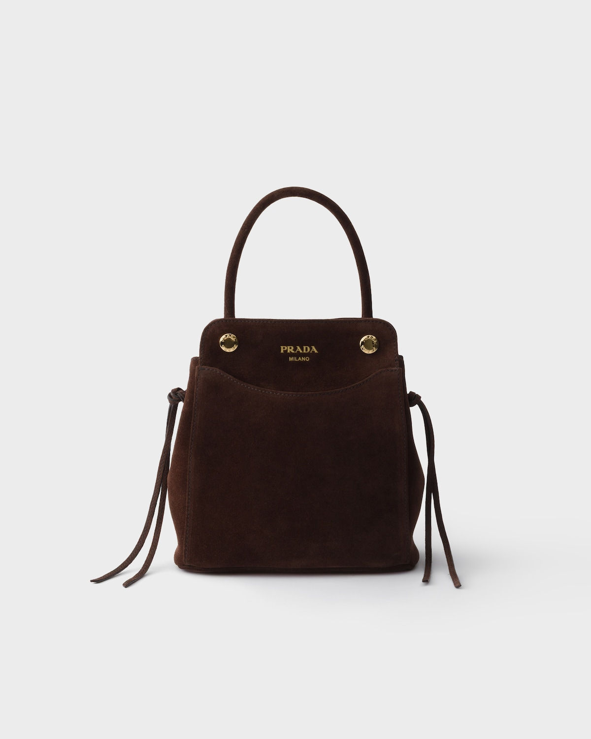 Prada Carry mini handbag in dark brown suede – front view