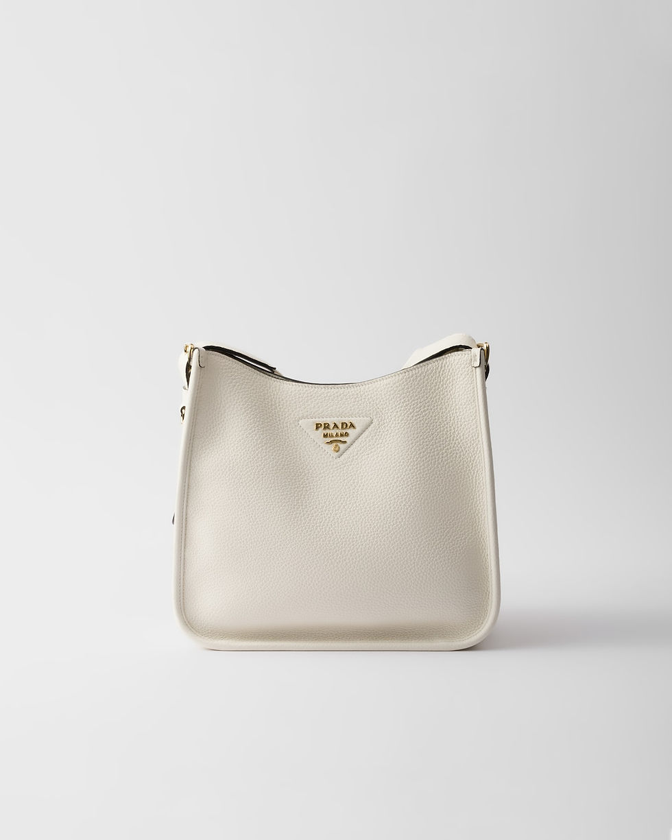 Prada medium flap shoulder bag in white leather – front view