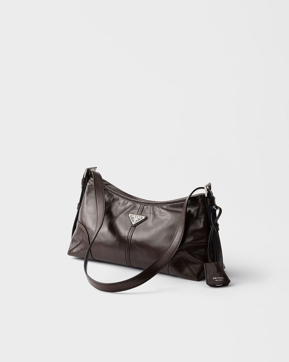Prada Aimée medium shoulder bag in dark brown shiny leather – view 2