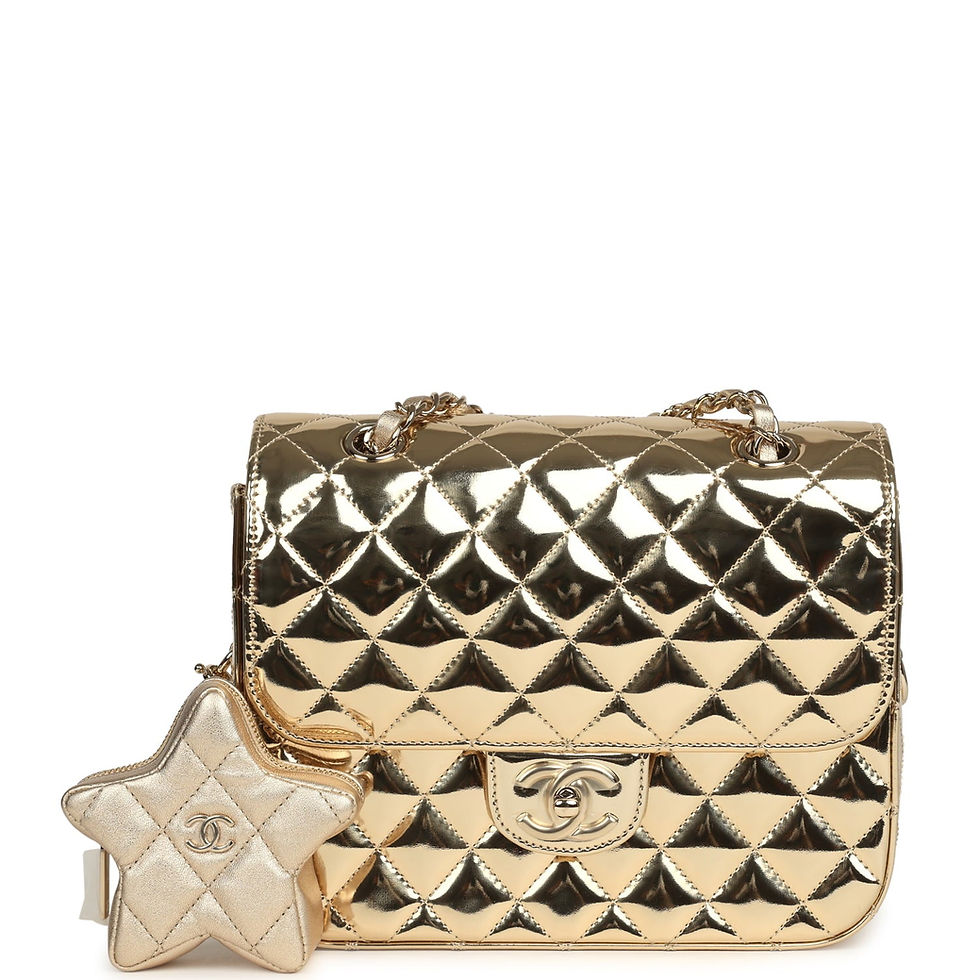 Chanel Hollywood Boulevard backpack in metallic gold mirror leather, front view with CC turnlock