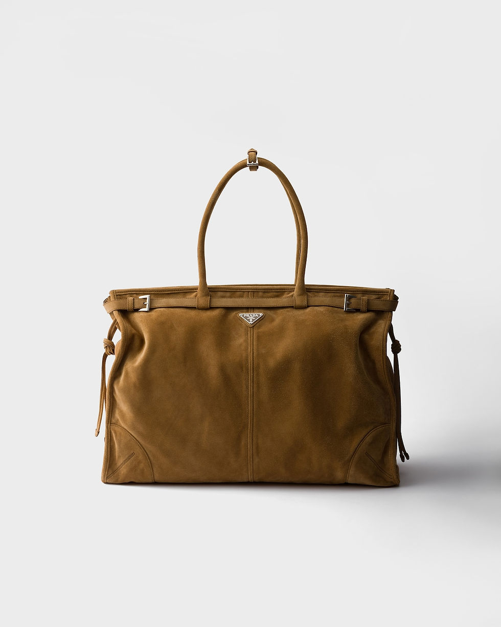 Prada Bonnie tote bag in cinnamon suede – front view