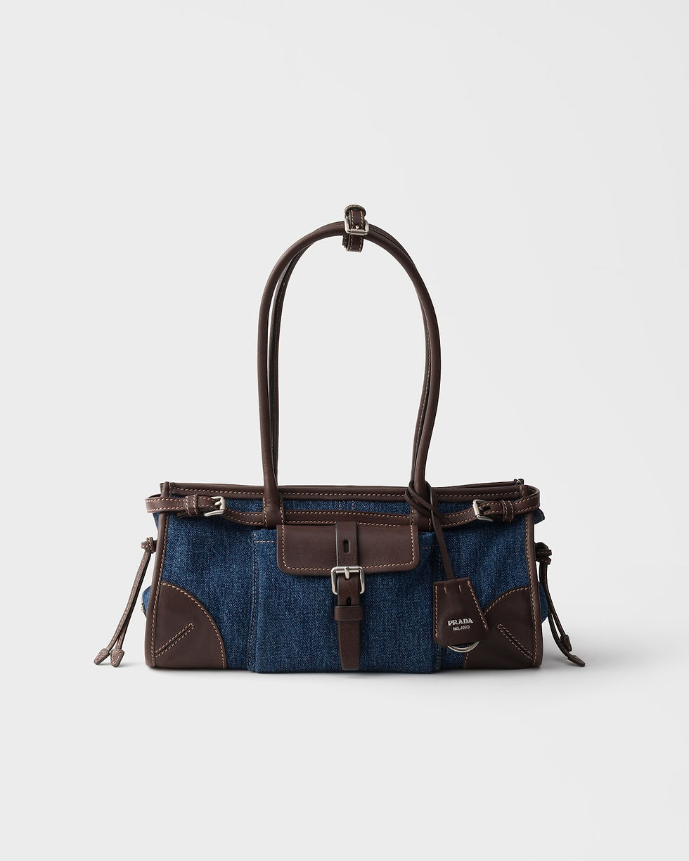 Prada Bonnie Medium bag in blue/coffee denim and leather – front view