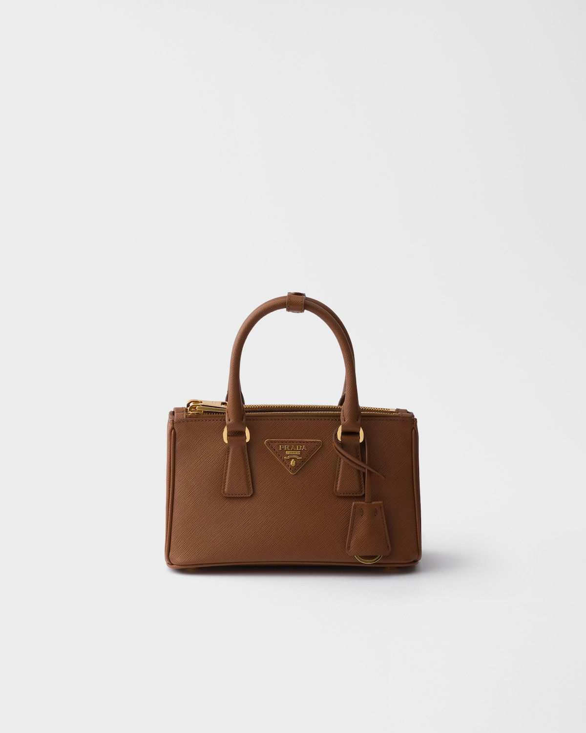 Prada Galleria elongated mini bag in cognac Saffiano leather – front view
