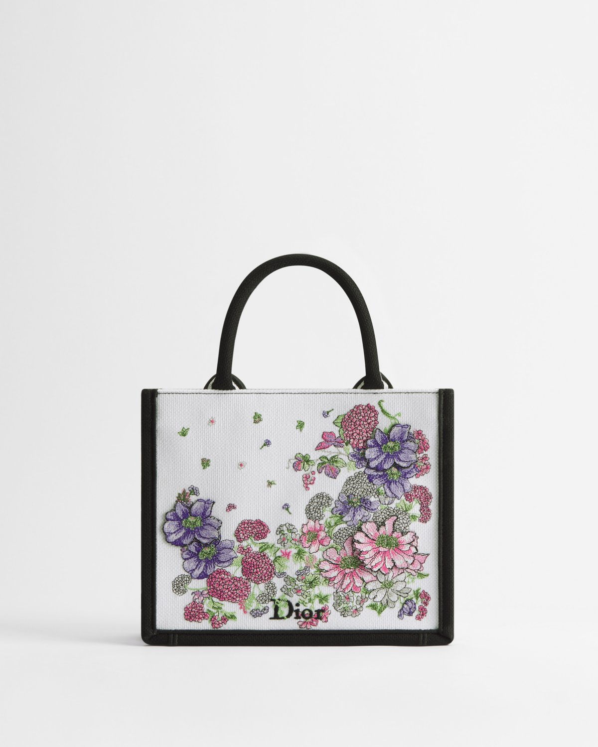 Dior Small Book Tote with strap in multicolour Dior Hortensia Garden cotton – front view
