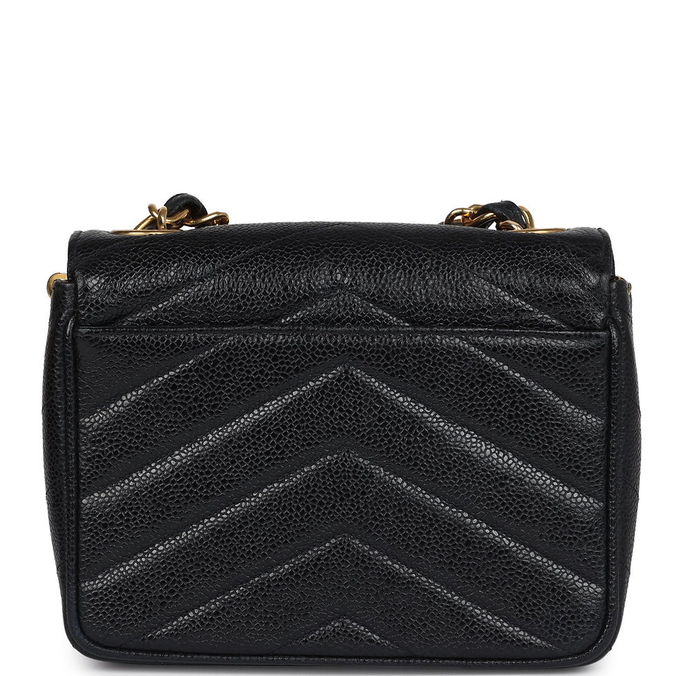 Thumbnail: Back view of the black caviar bag showing the chevron-quilted panel and chain strap
