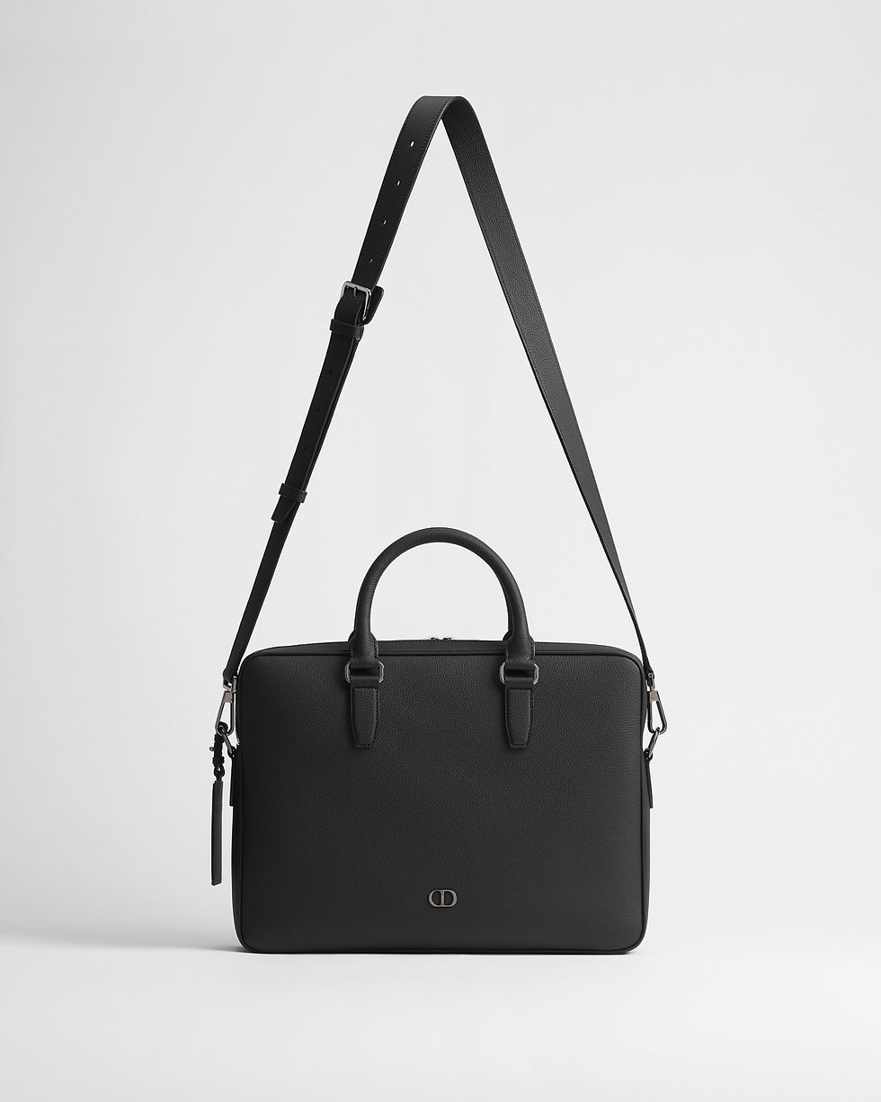 Dior CD Icon zipped briefcase in black matte grained calfskin – view 2