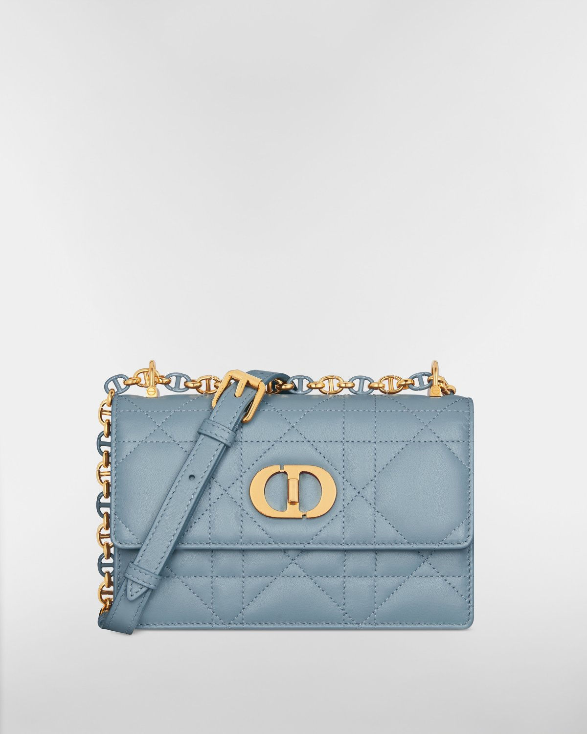 Dior Miss Caro Mini Bag in cloud blue Macrocannage lambskin – front view