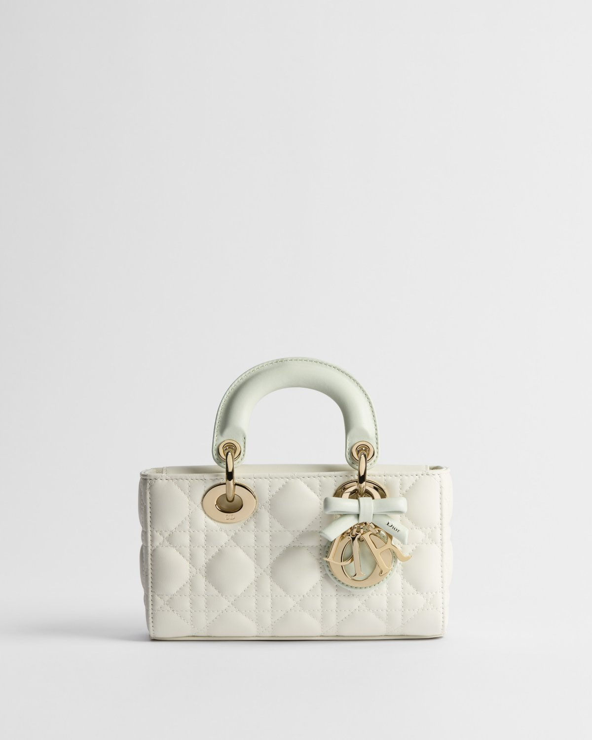 Dior Mini Lady D-Joy bag in latte and Soupir green Cannage lambskin – front view