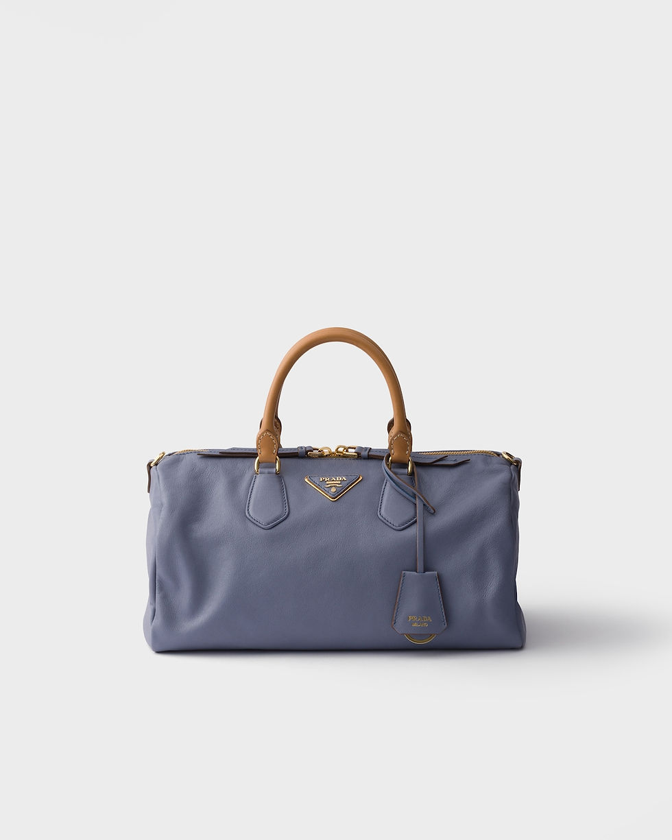 Prada Evasion large top-handle bag in aviation blue leather – front view