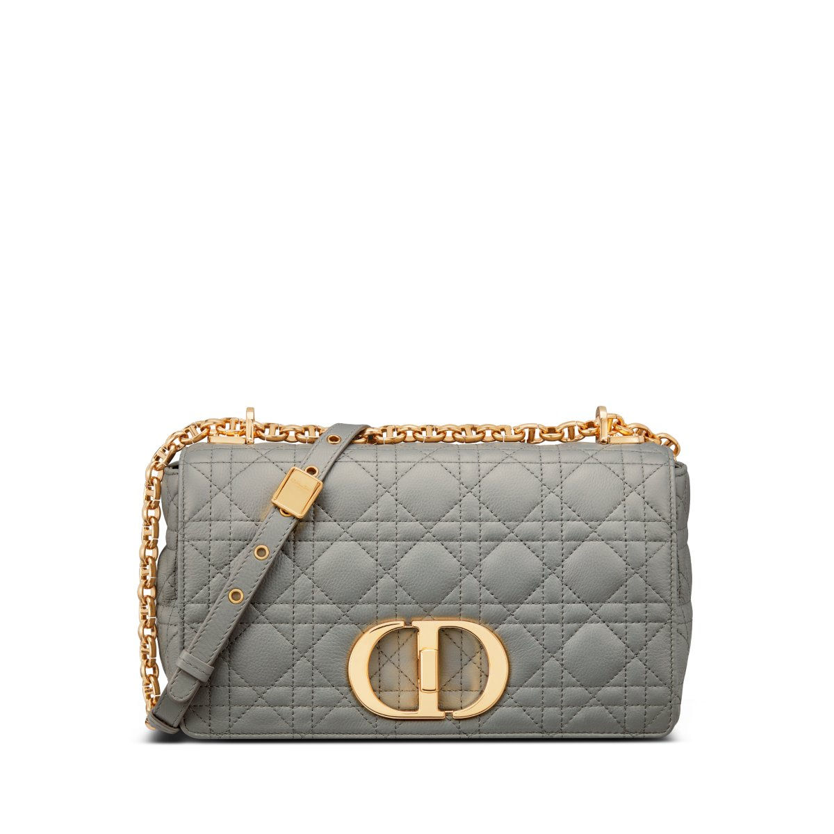Dior Medium Caro Bag in stone gray Cannage calfskin – front view