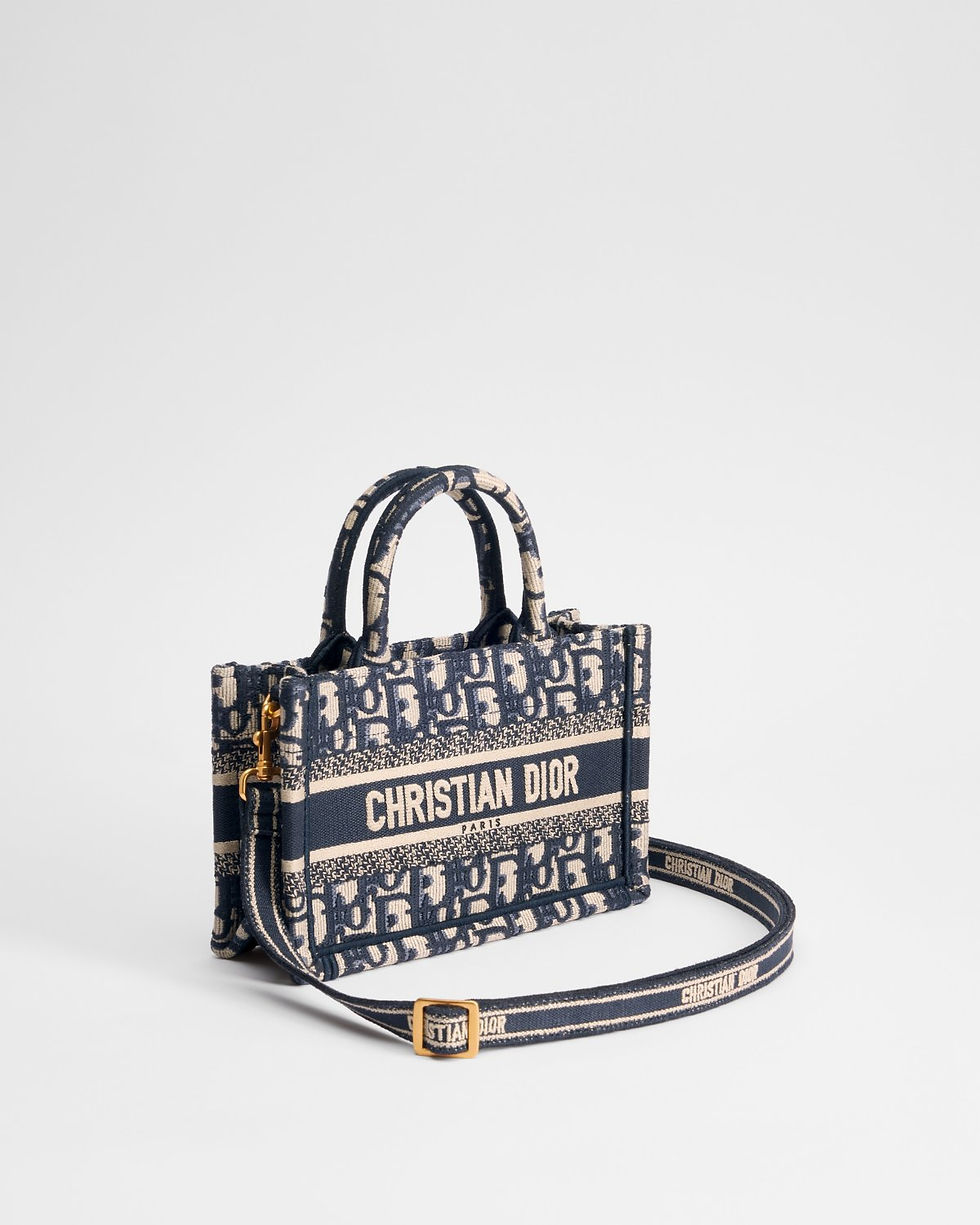 Thumbnail: Dior Mini Book Tote in blue Dior Oblique embroidery – view 3
