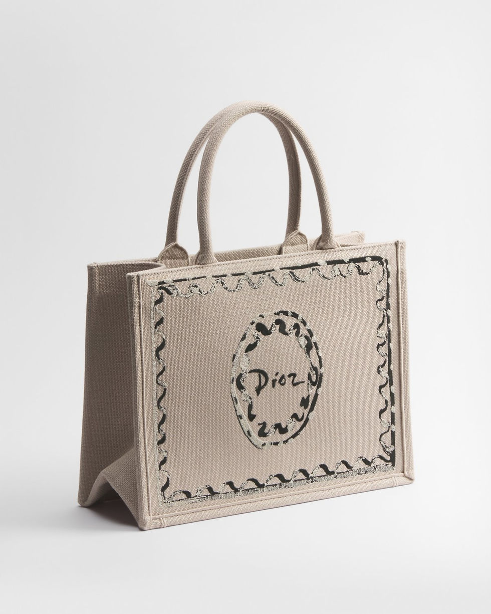 Dior Dioriviera Medium Book Tote in beige cotton with Dior Painted Ribbon motif – view 2