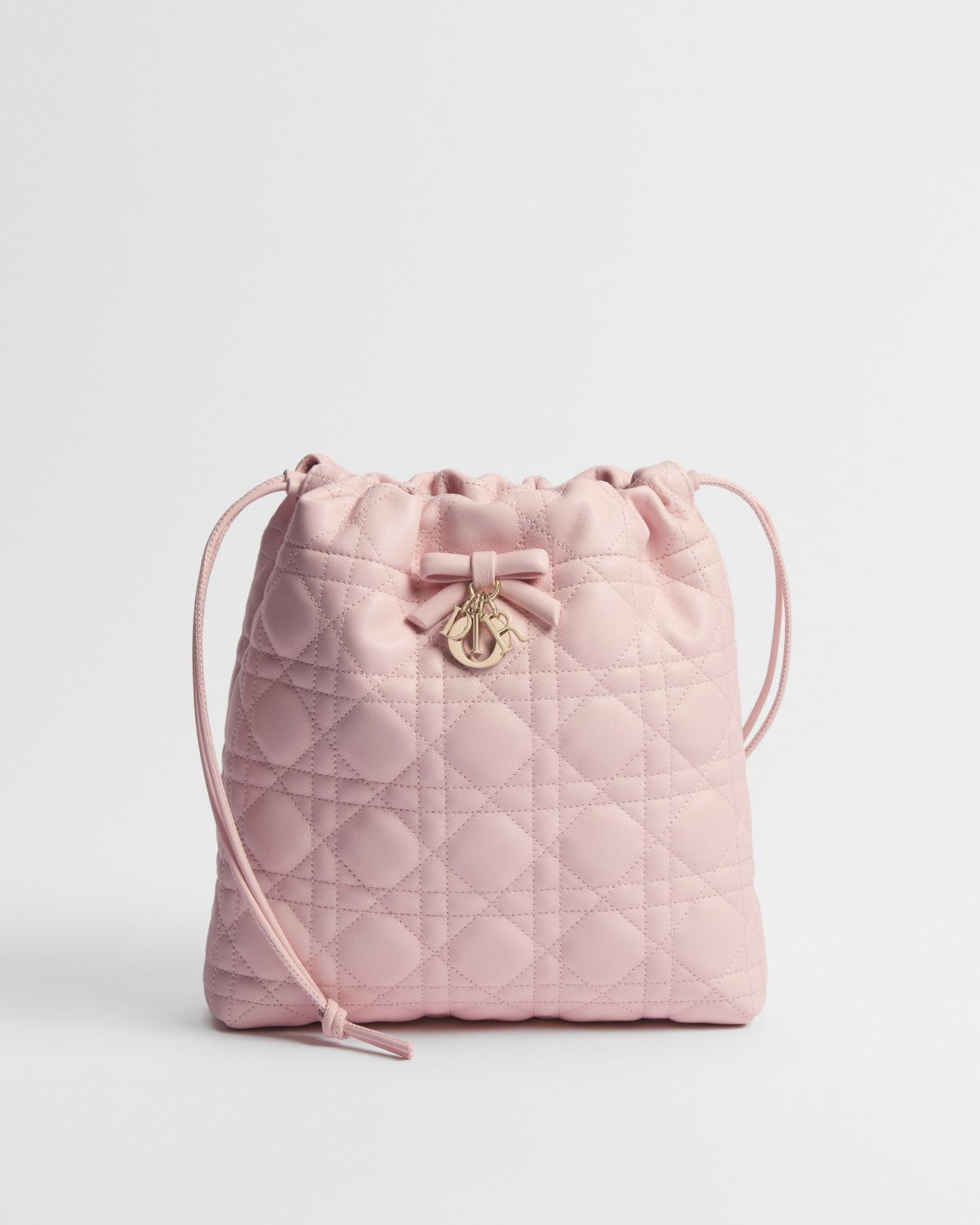 Dior Adiorable Mini Bucket Bag in pink Cannage lambskin – front view