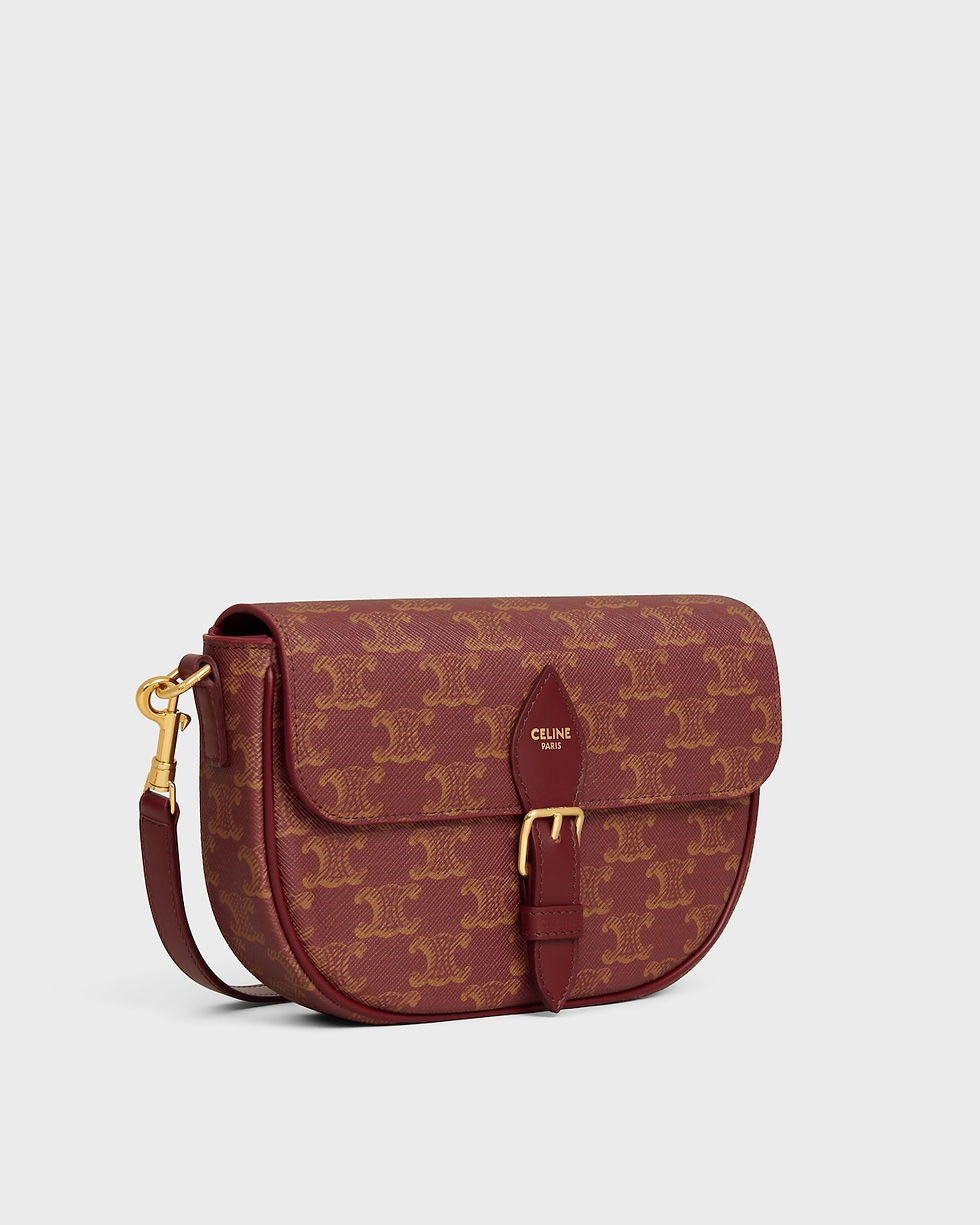 Celine Folco Shoulder Bag in Burgundy/Tan Triomphe Canvas and Calfskin – view 2