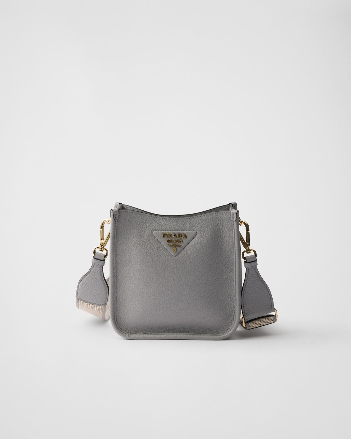Prada mini flap shoulder bag in granite gray calfskin – front view