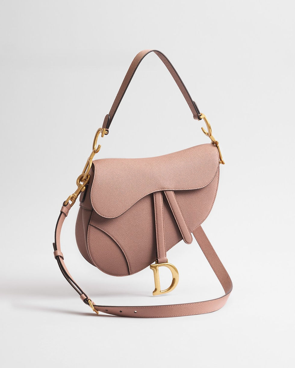 Dior Saddle Bag with Strap in Blush Grained Calfskin – view 2