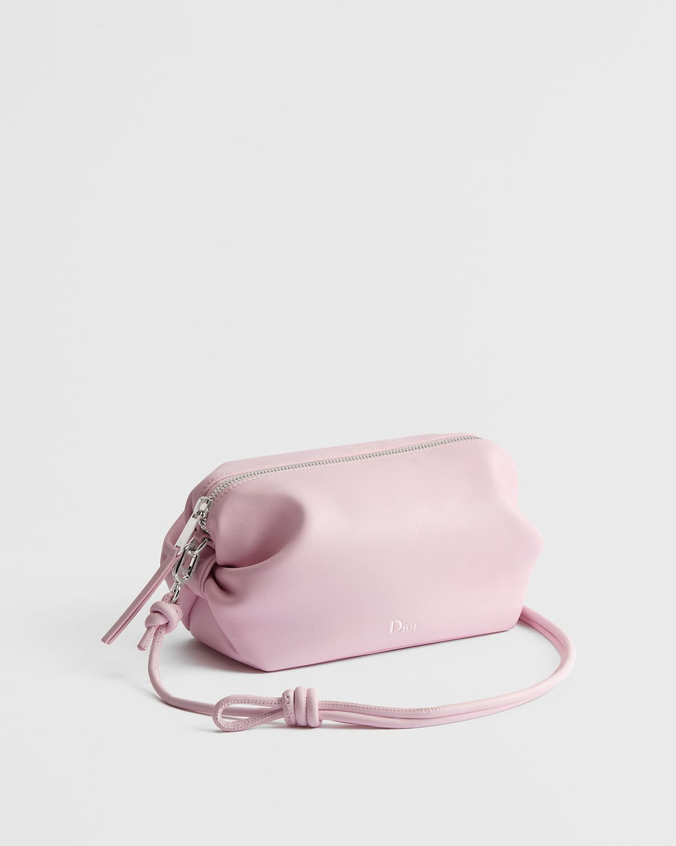 Dior Bow Pouch in Rose Songe pink supple lambskin – front view