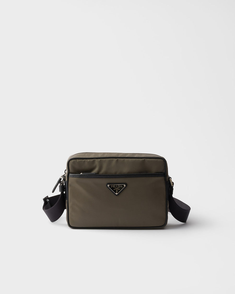 Prada shoulder bag in smoky gray Re-Nylon with Saffiano trim – front view