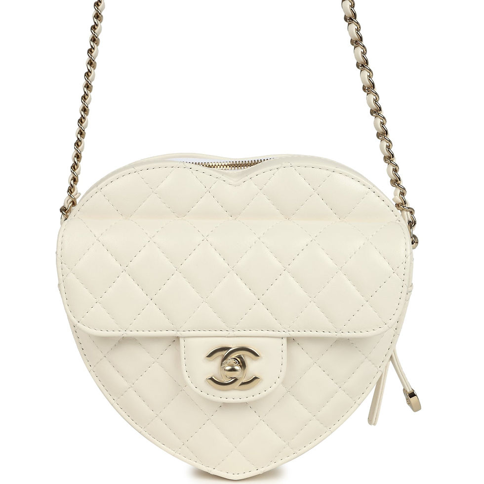 Chanel CC In Love Large Heart Bag in white lambskin, front view with CC turnlock