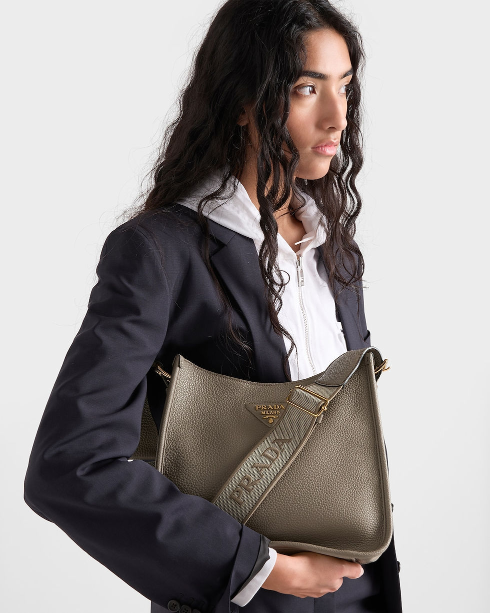 Prada medium flap shoulder bag in clay gray leather – view 2