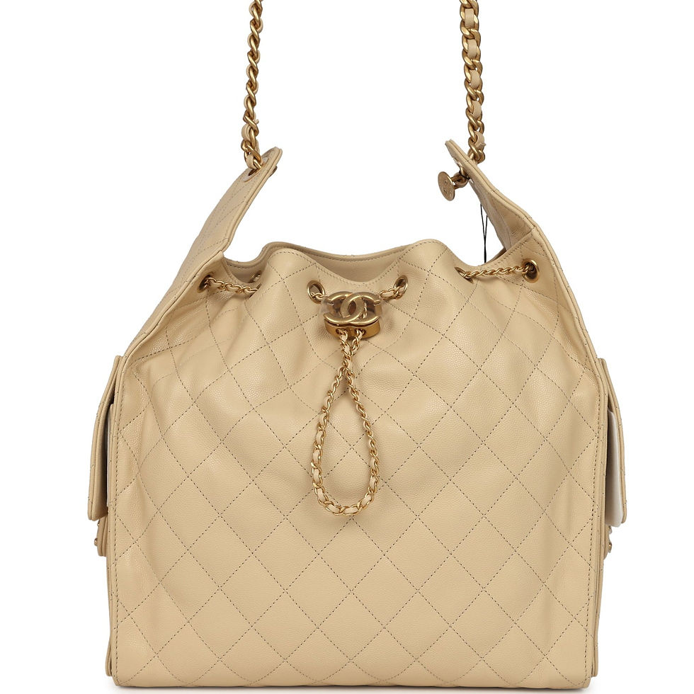 Chanel 25 Medium hobo bag in light beige caviar leather with gold-tone chain straps