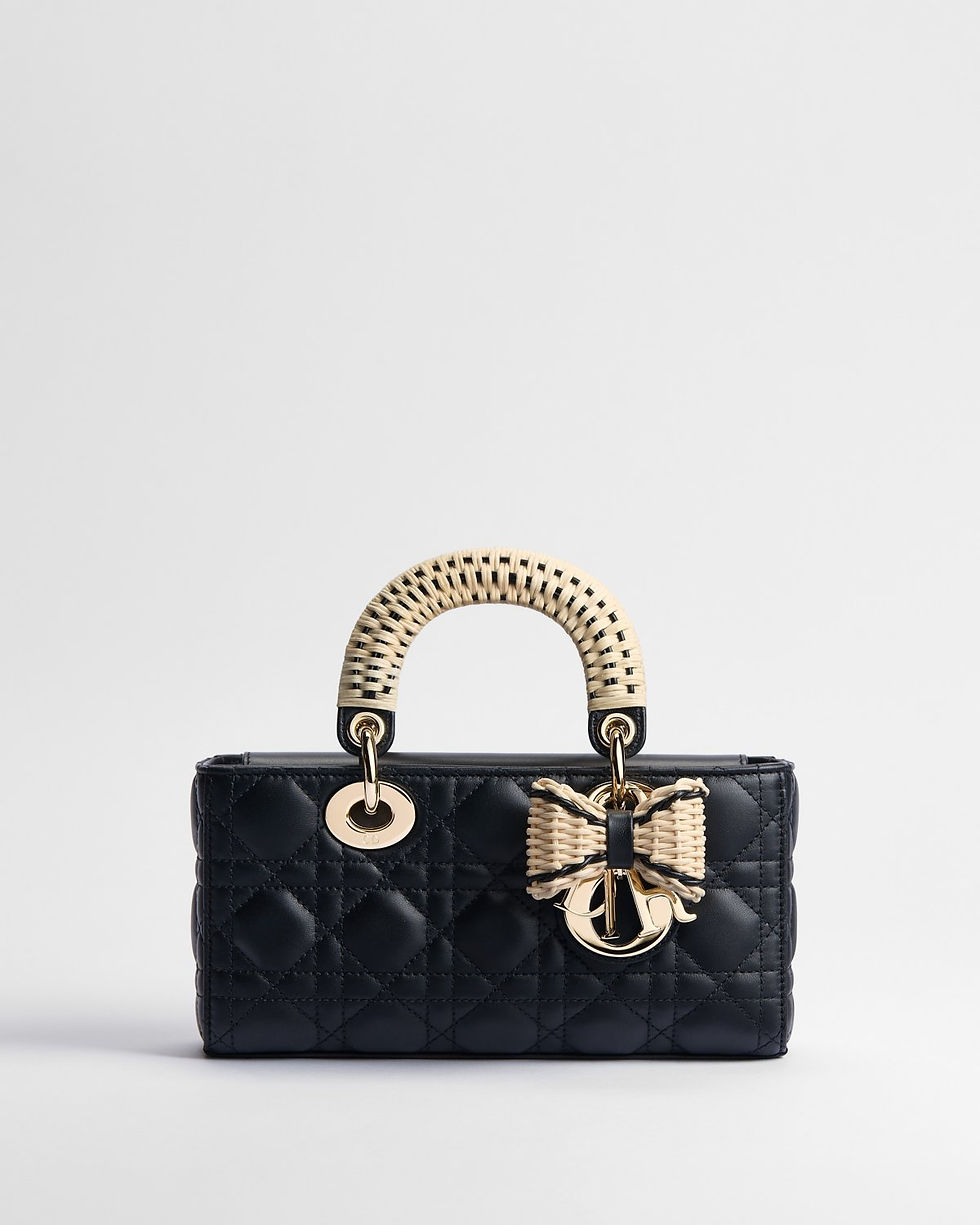 Dior Dioriviera Small Lady D-Joy bag in black Cannage lambskin and rattan – front view