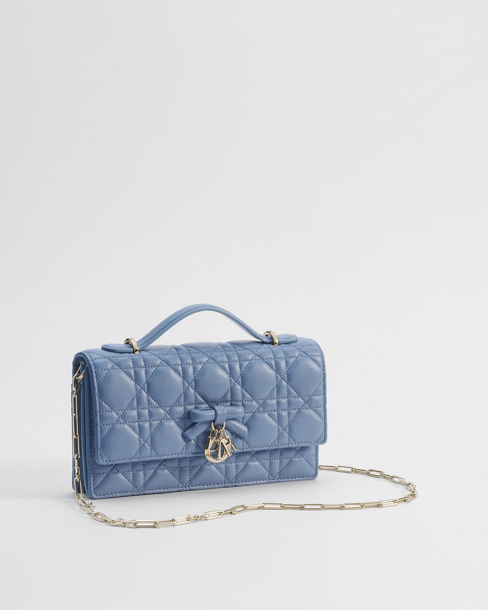 Dior My Dior Mini Bag with Bow in Blue Gray Cannage Lambskin – view 2