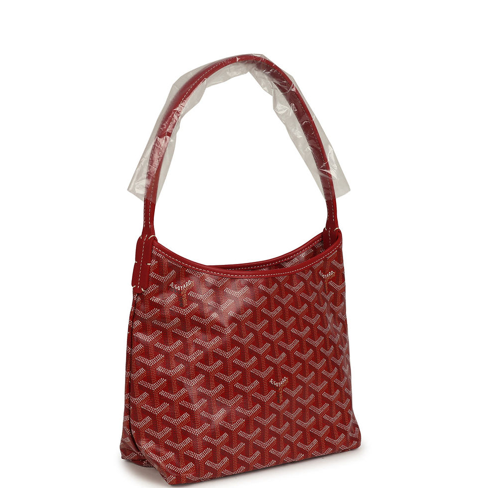 Goyard Boheme mini hobo in Red Goyardine canvas, closer front view of the handle and trim