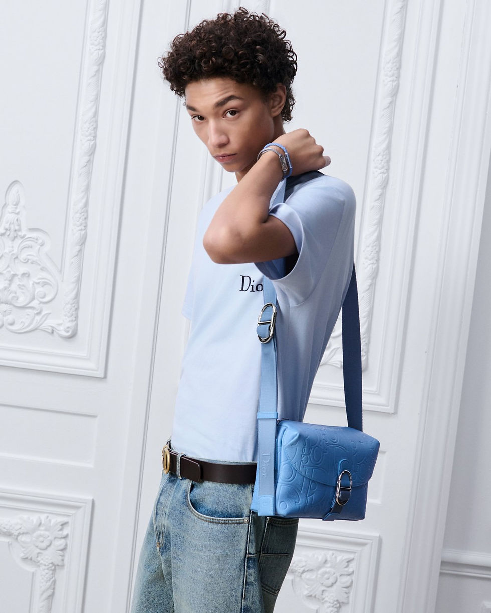 Dior Jett zipped messenger bag in blue Dior Gravity leather – view 2