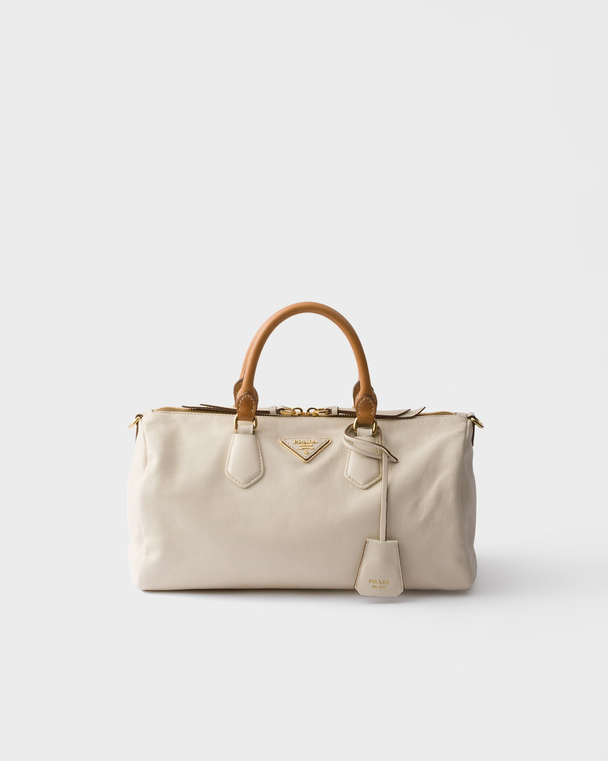 Prada Evasion large top-handle bag in white leather – front view