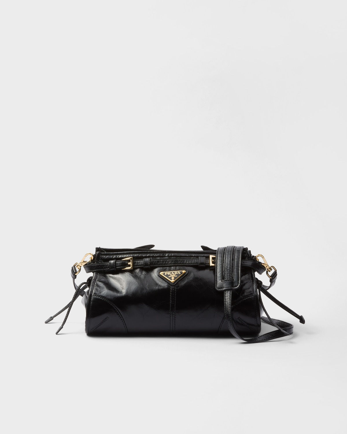 Prada Bonnie small shoulder bag in black calfskin – front view