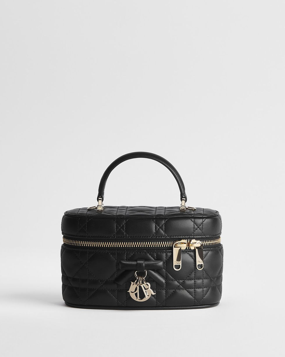 Dior Mini Vanity Case in black Cannage lambskin – front view