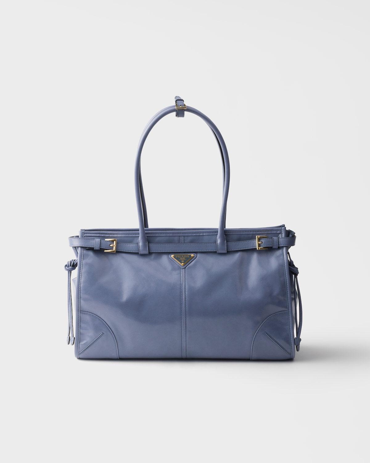 Prada Bonnie Large bag in aviation blue leather – front view