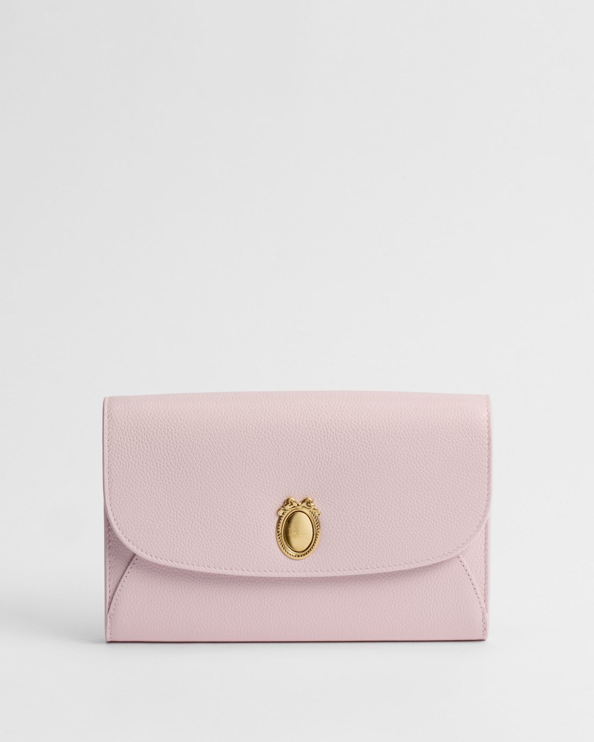 Dior Médaillon Envelope Pouch with Strap in pink grained calfskin – front view